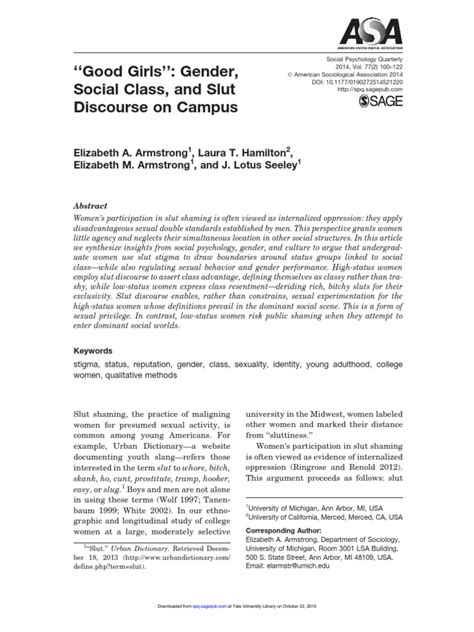 “Good Girls”: Gender, Social Class, and Slut Discourse on Campus